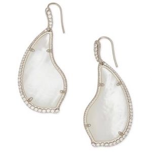 Kendra Scott Tinley Mother of Pearl Silver Plated Paisley Drop Earrings Crystals